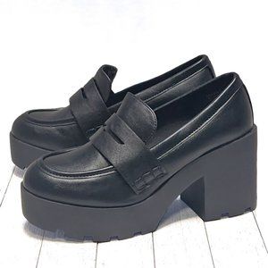 New Women Black Platform Chunky High Heel Penny Loafers